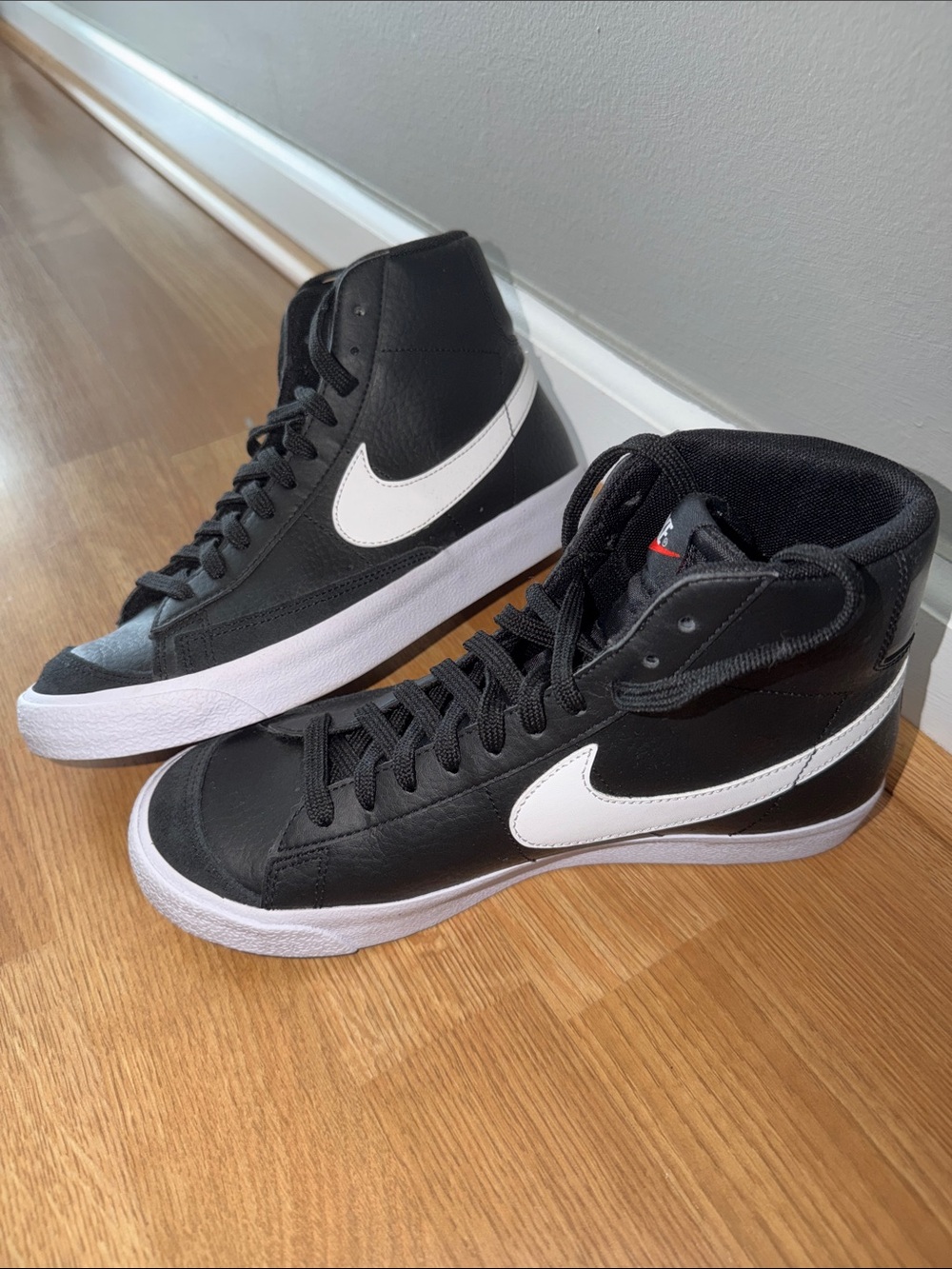 Nike Youth Black & White High-Top Sneakers with White Swoosh